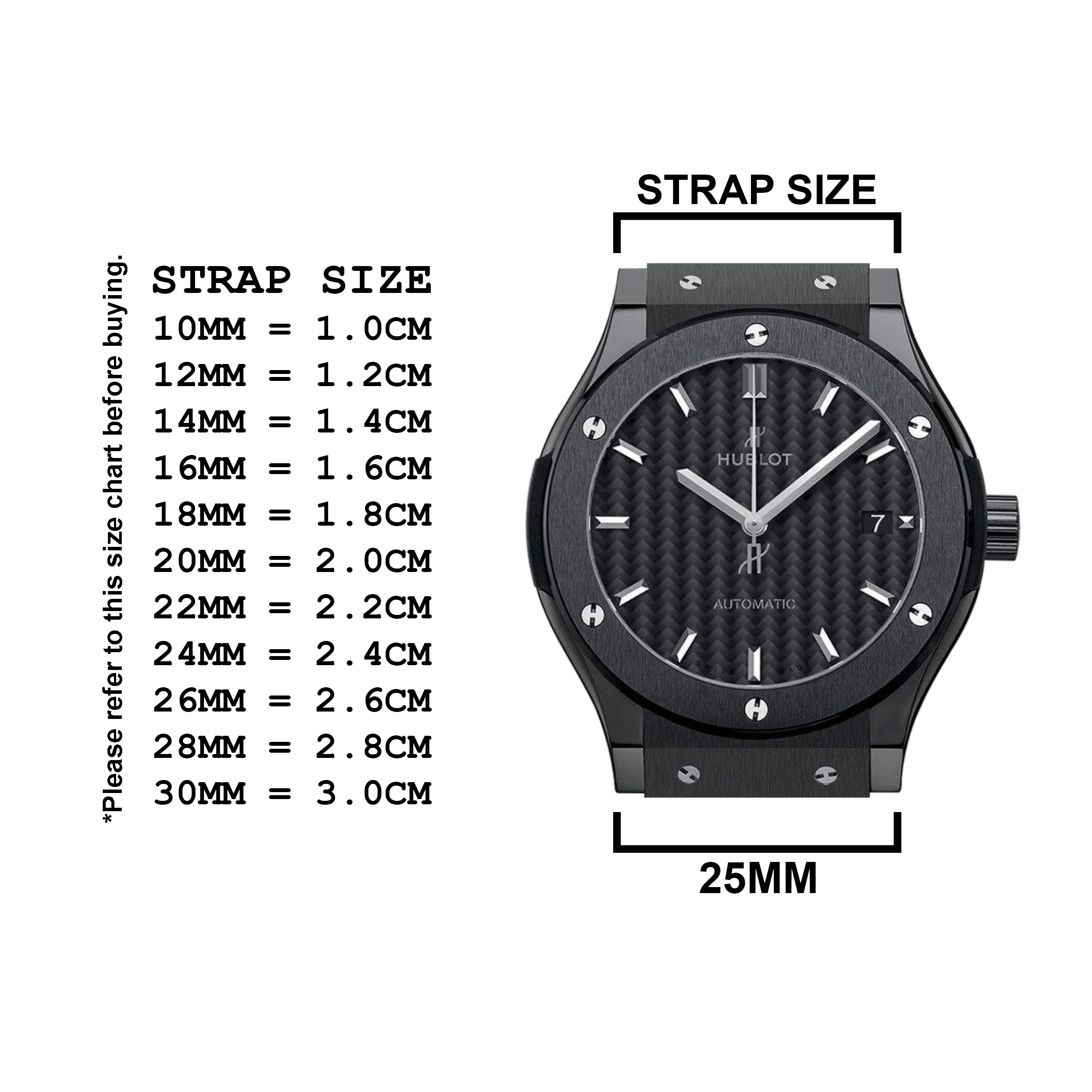 DBLACK [HLS] 25MM PLAIN DESIGN, LEATHER WATCH STRAP // COMPATIBLE WITH "HUBLOT" WATCHES - Image 10
