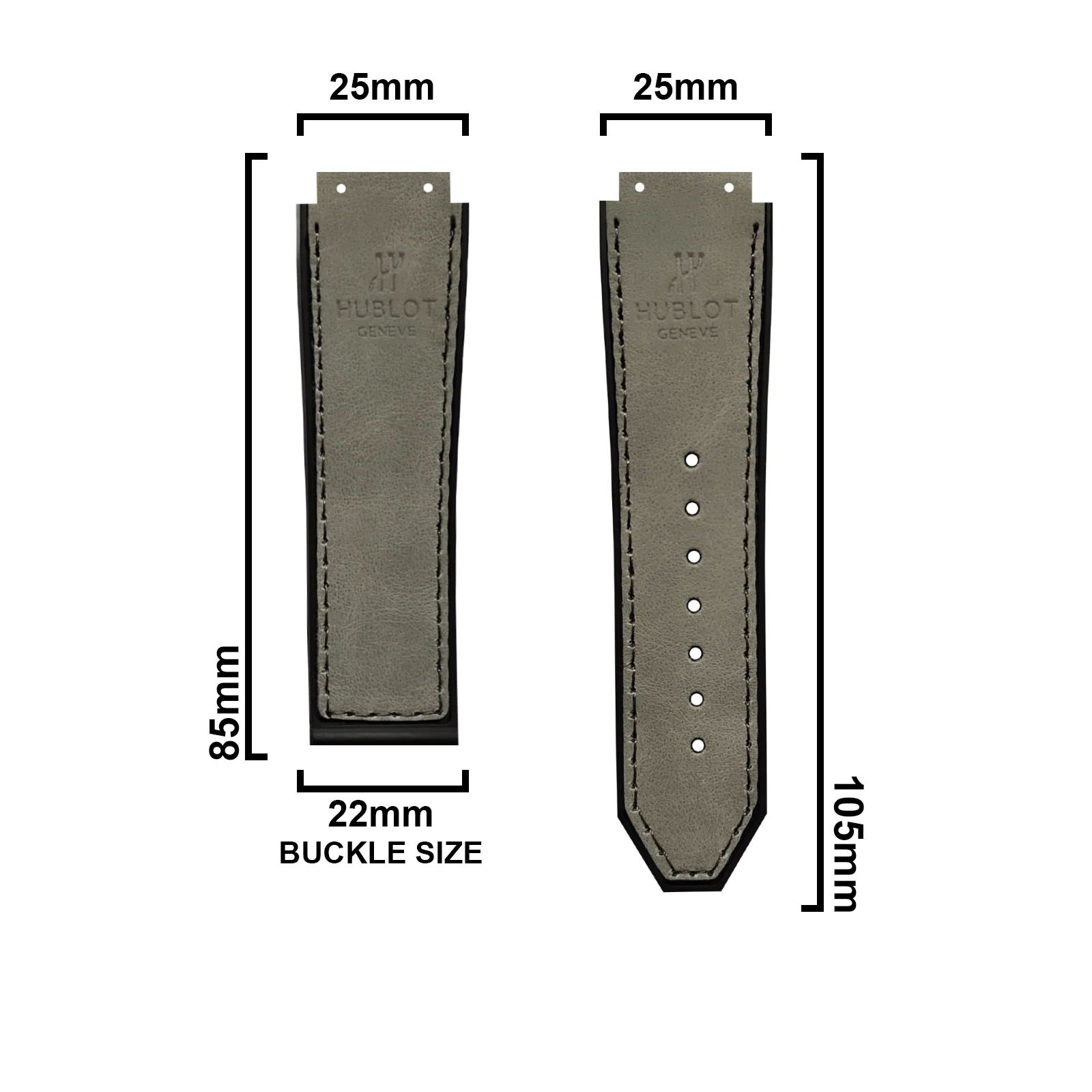 DBLACK [HLS] 25MM PLAIN DESIGN, LEATHER WATCH STRAP // COMPATIBLE WITH "HUBLOT" WATCHES - Image 19