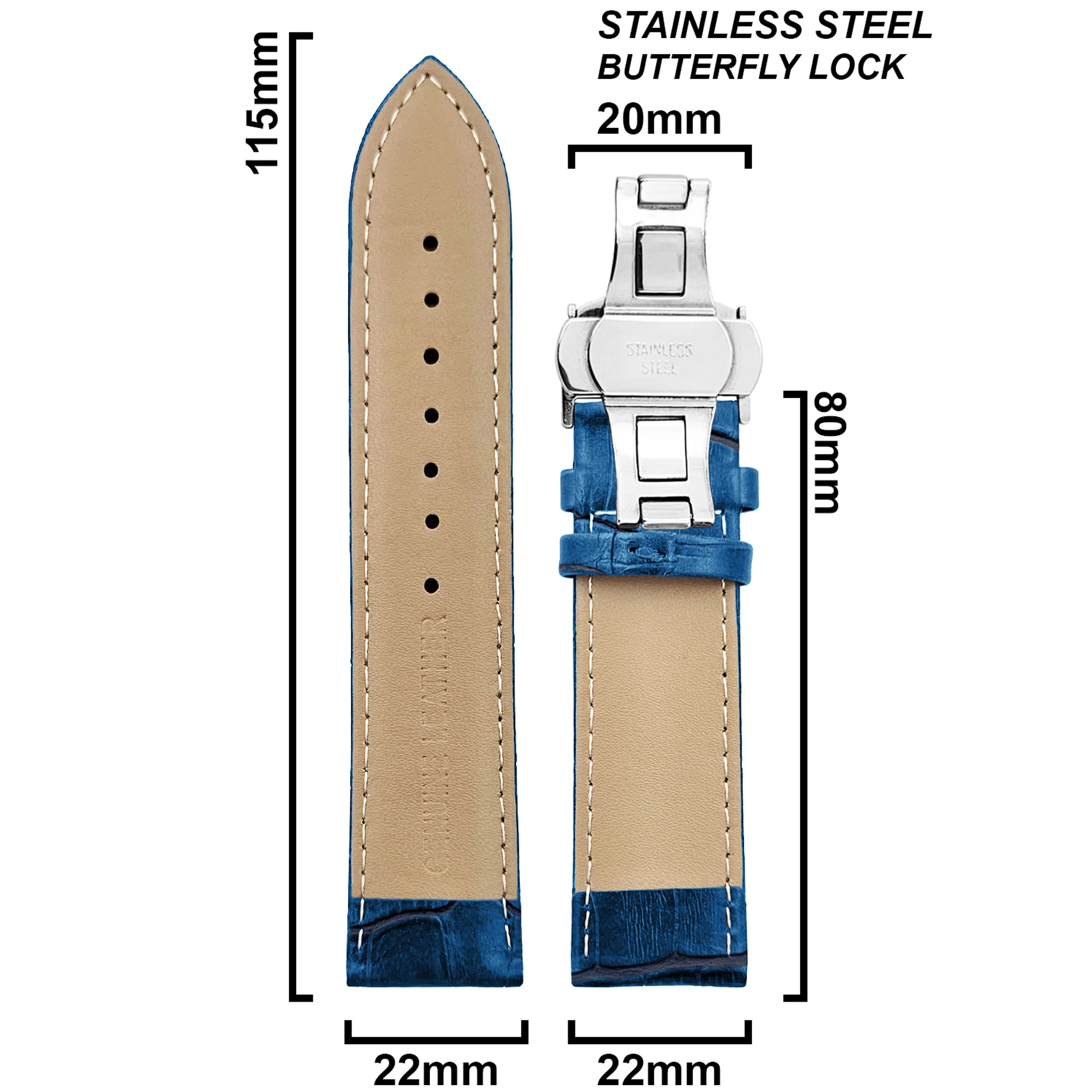 DBLACK [HOOK] CROCO DESIGN W/ BUTTERFLY LOCK, LEATHER STRAP - Image 16