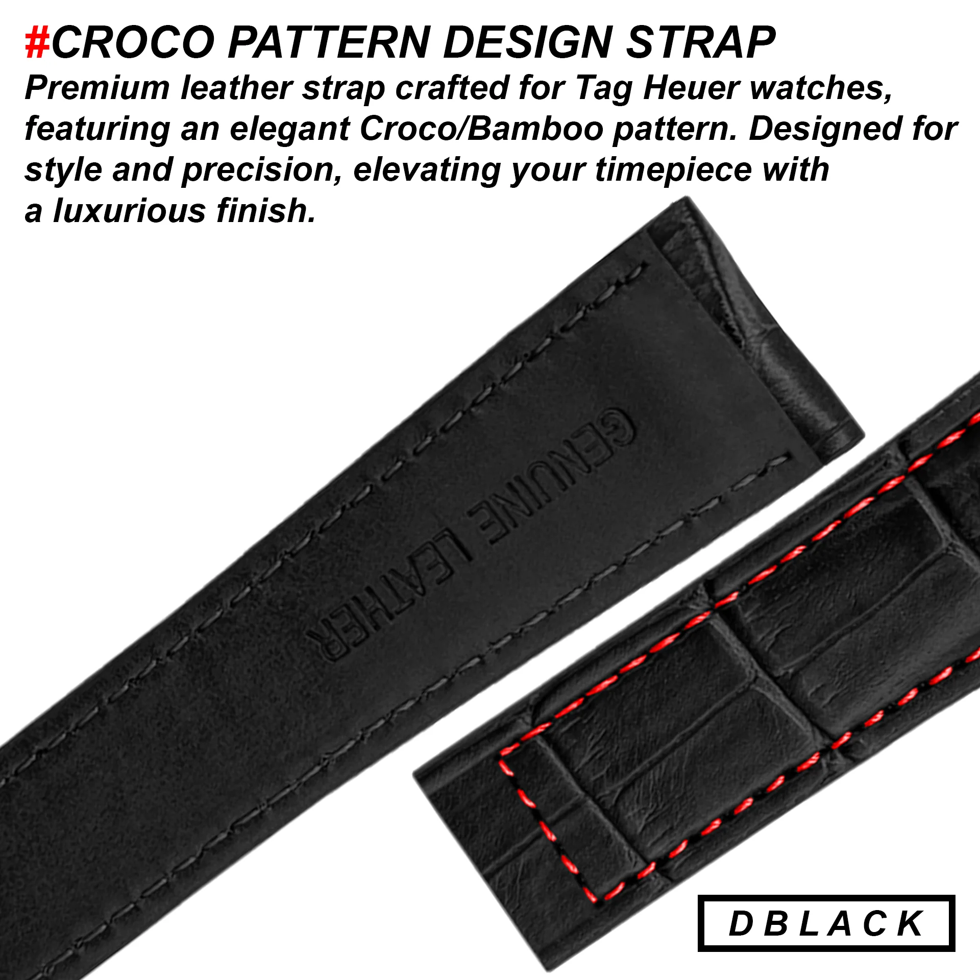 DBLACK [THDS2] CROCO DESIGN, LEATHER STRAP // FOR "TAG HEUER" WATCHES - Image 5