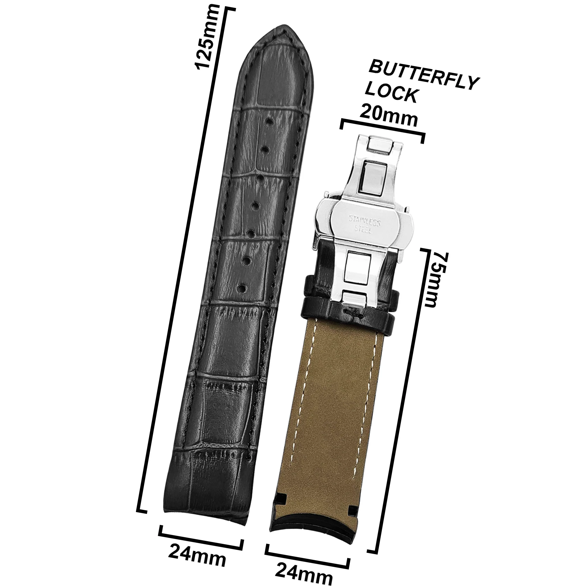 DBLACK [TST2] CROCO DESIGN, LEATHER WATCH STRAP // FOR TISSOT COUTURIER 1853 & OTHER MODELS - Image 21
