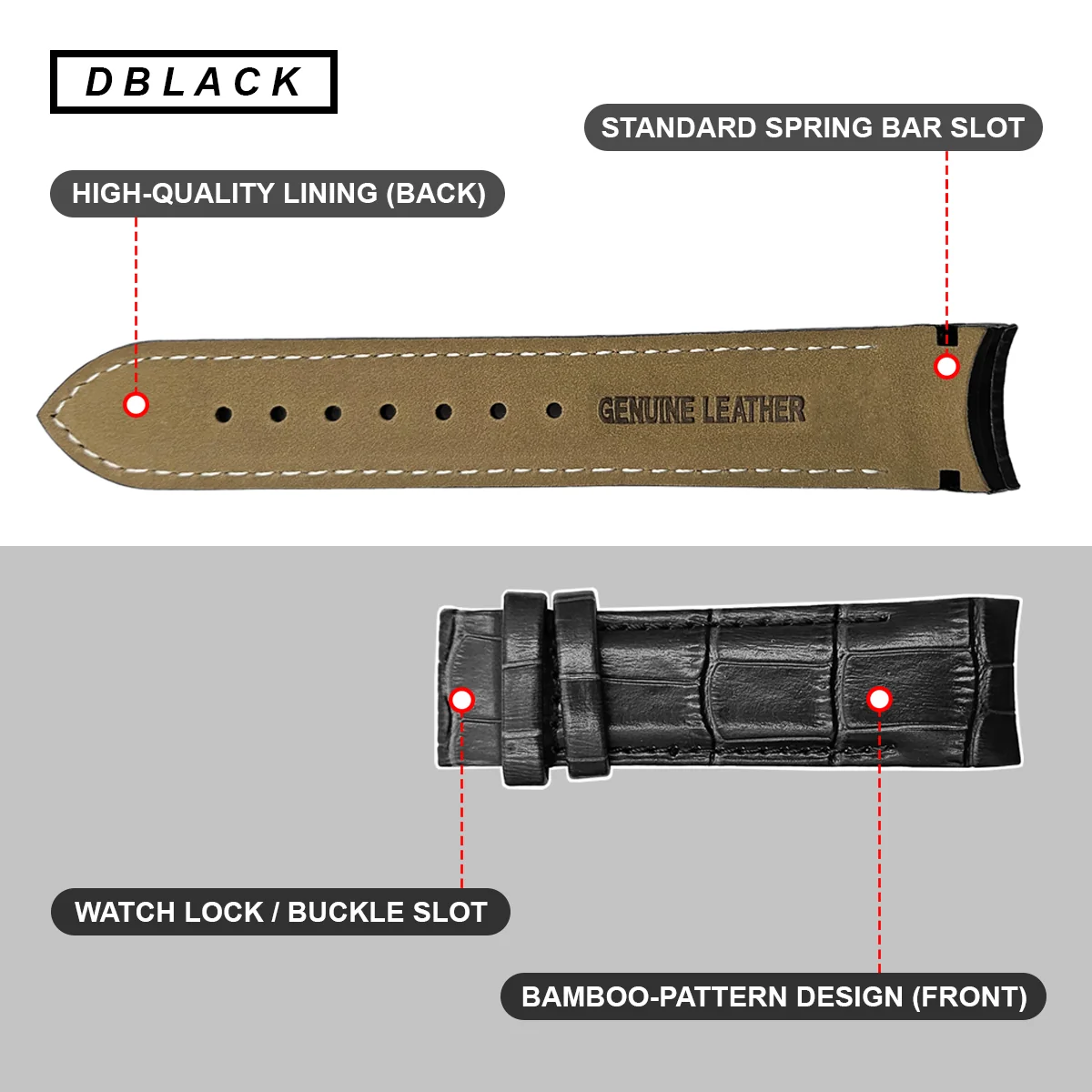DBLACK [TST2] CROCO DESIGN, LEATHER WATCH STRAP // FOR TISSOT COUTURIER 1853 & OTHER MODELS - Image 8