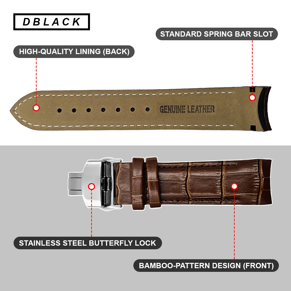 DBLACK [TST2] CROCO DESIGN, LEATHER WATCH STRAP // FOR TISSOT COUTURIER 1853 & OTHER MODELS - Image 9